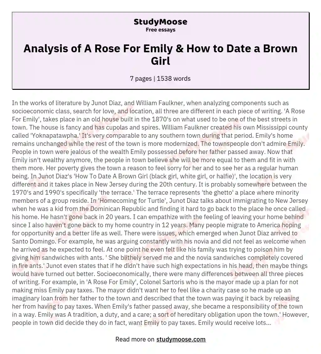 "A Rose For Emily" and "How to Date a Brown Girl (Black Girl, White Girl, or Halfie)" Analysis