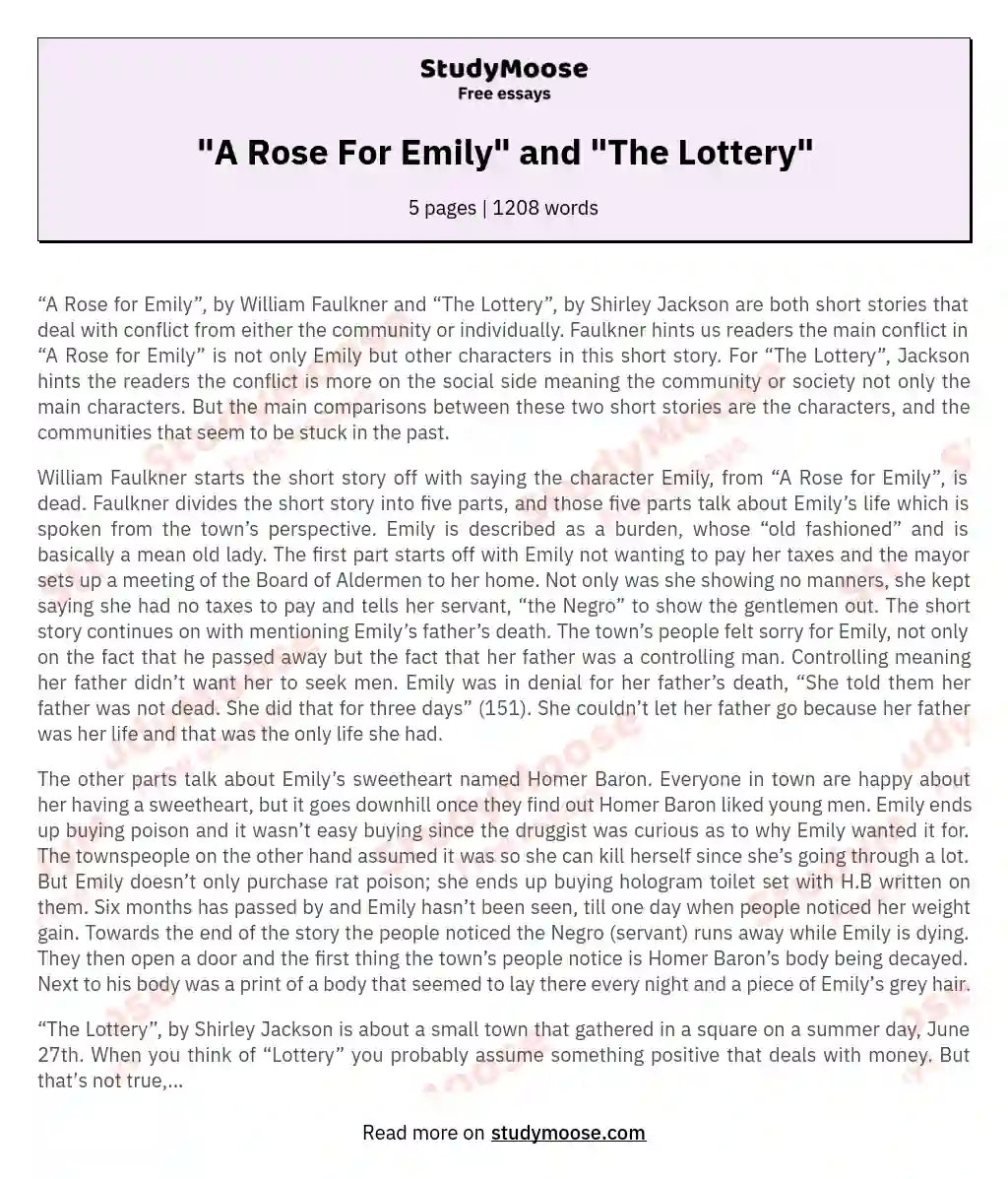 "A Rose For Emily" and "The Lottery" essay