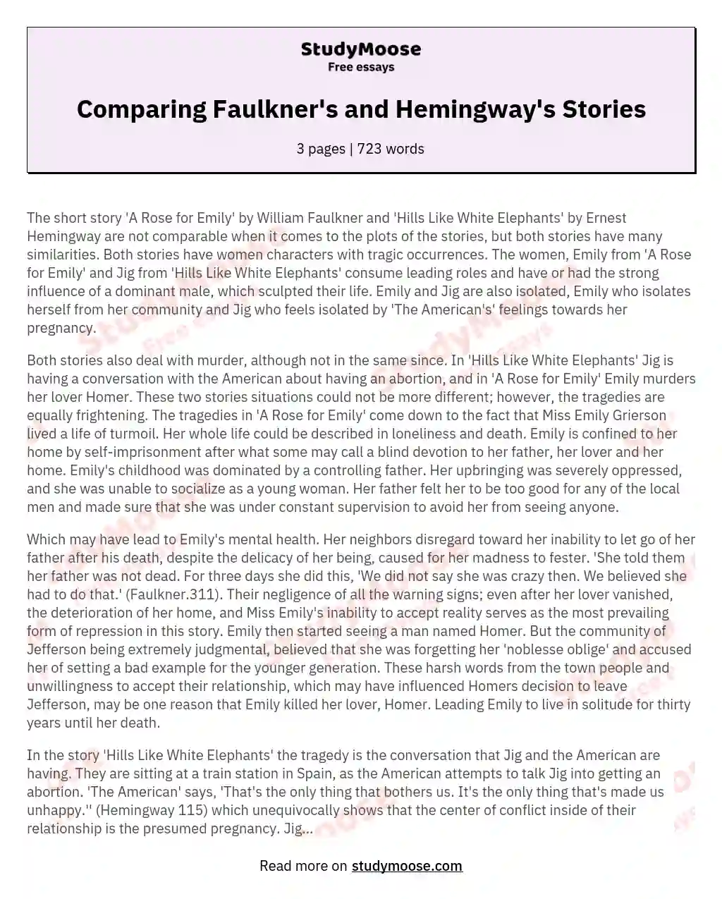 Comparing Faulkner's and Hemingway's Stories essay