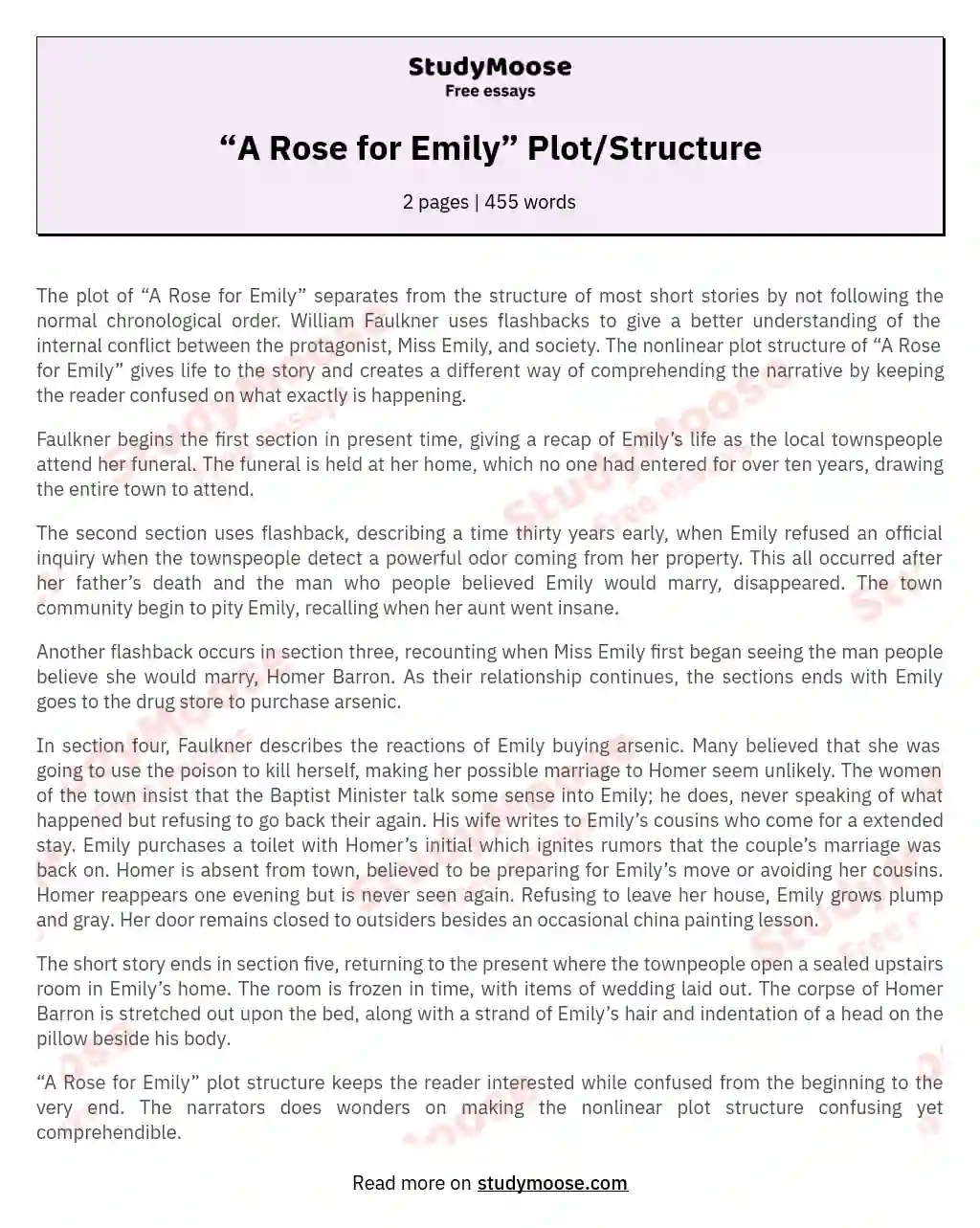 “A Rose for Emily” Plot/Structure essay