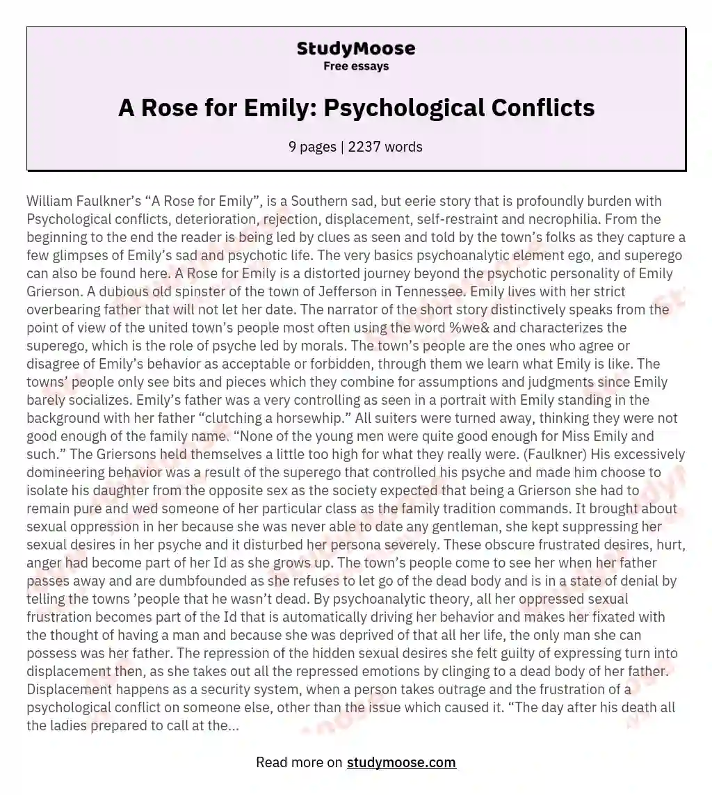 A Rose for Emily: Psychological Conflicts essay