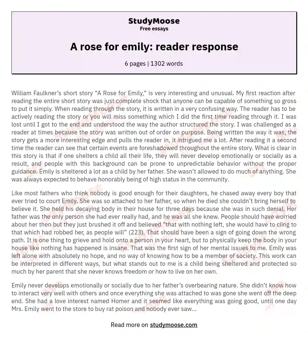 A rose for emily: reader response essay
