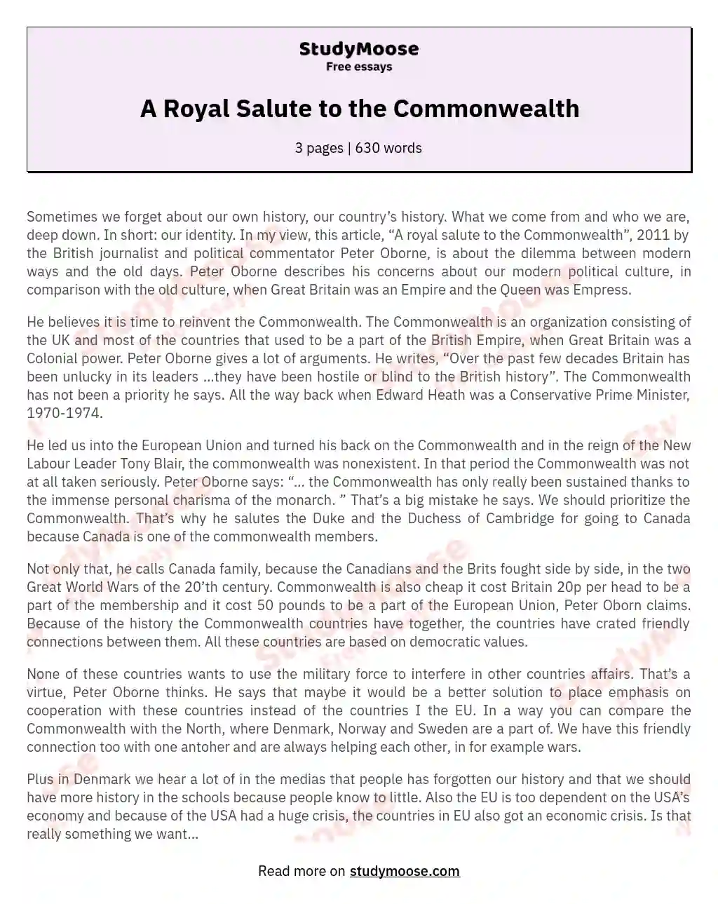 A Royal Salute to the Commonwealth essay