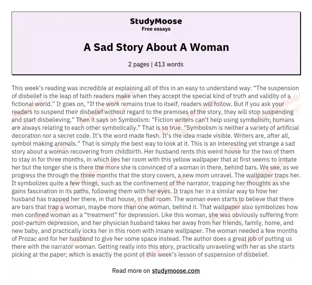 A Sad Story About A Woman essay