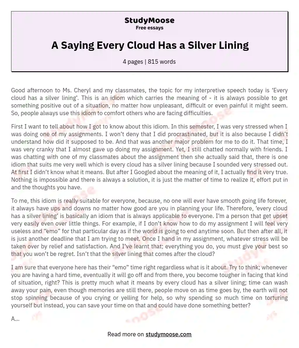 A Saying Every Cloud Has a Silver Lining essay