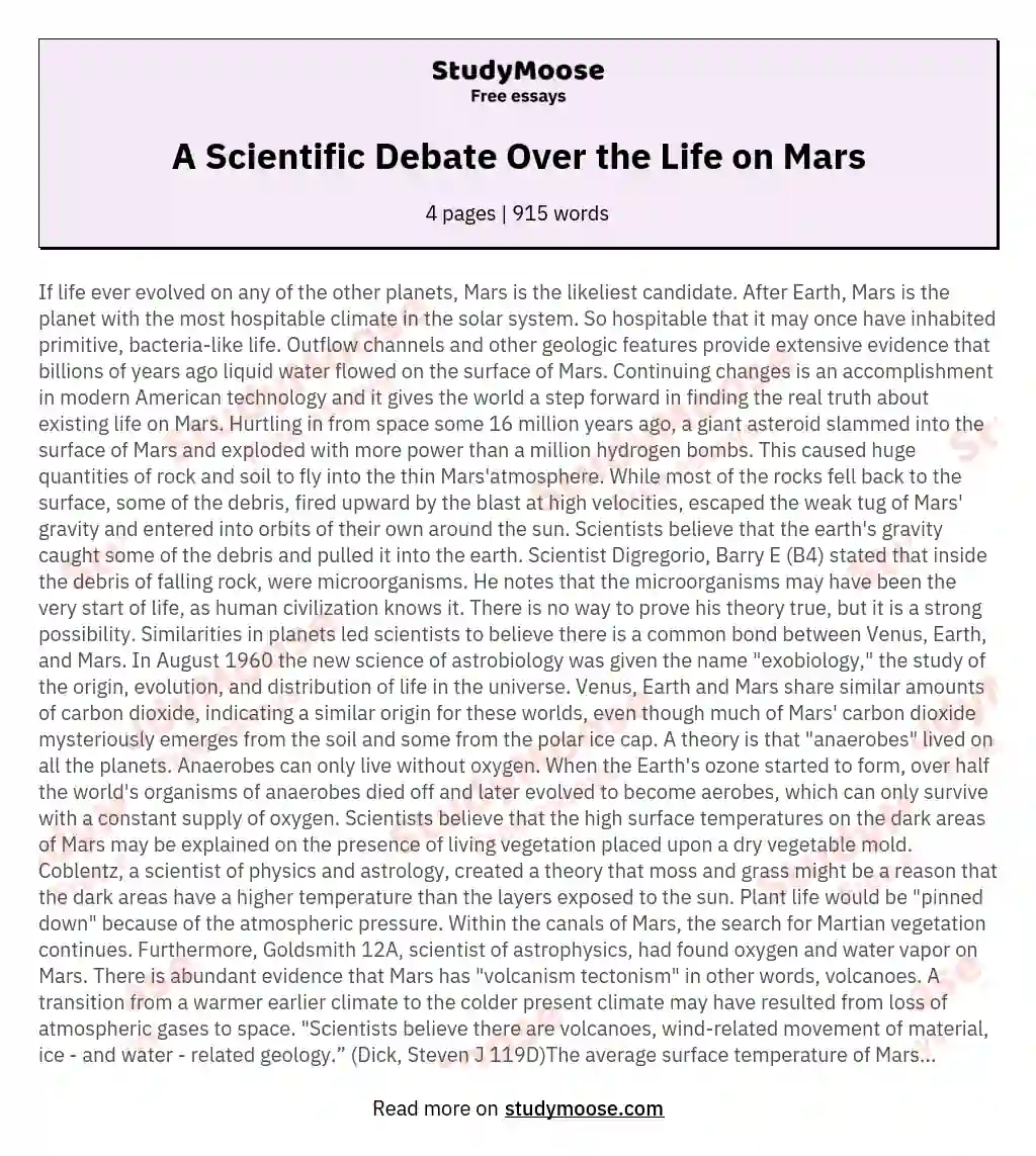 A Scientific Debate Over the Life on Mars essay