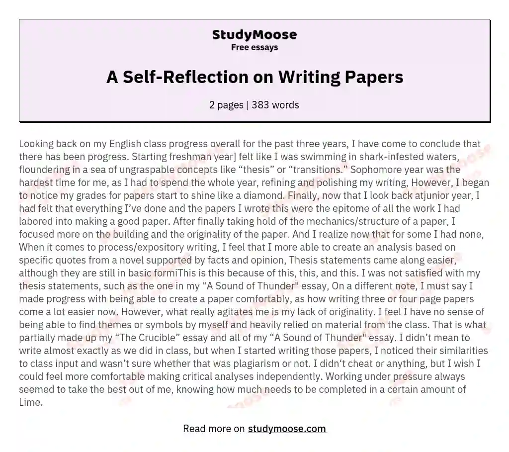 A Self-Reflection on Writing Papers essay
