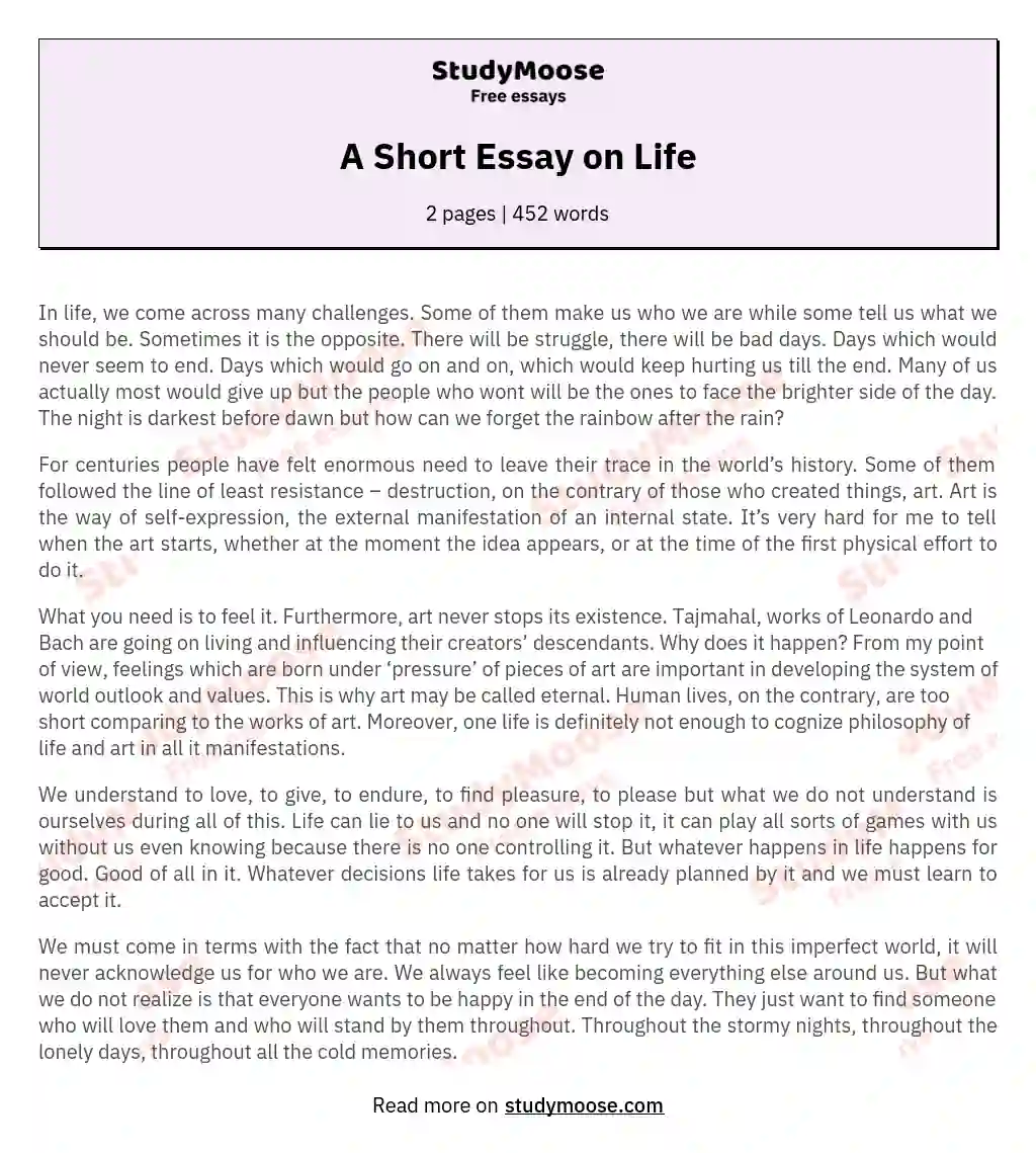 A Short Essay on Life essay