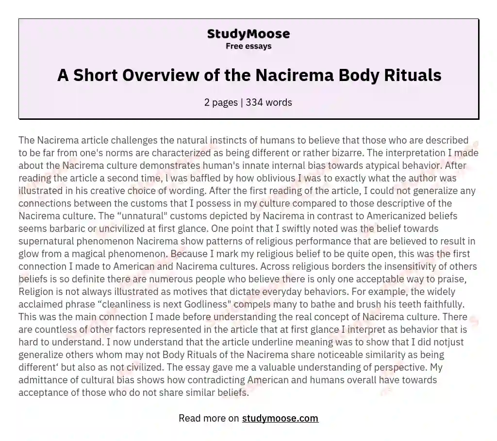 A Short Overview of the Nacirema Body Rituals essay