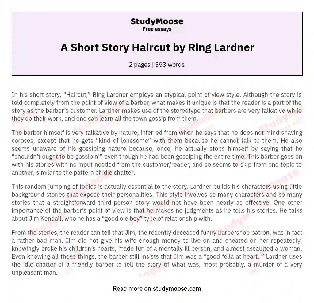 A Short Story Haircut by Ring Lardner essay