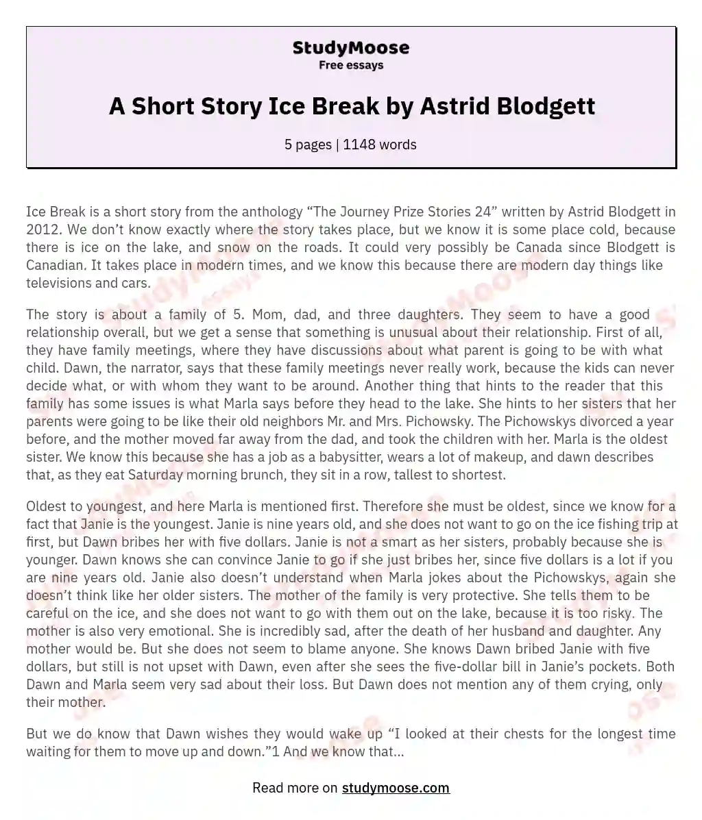 A Short Story Ice Break by Astrid Blodgett essay