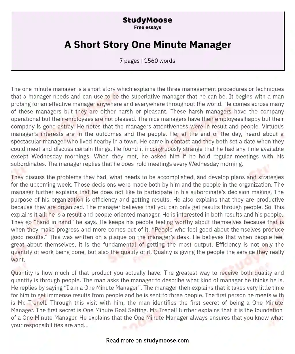 A Short Story One Minute Manager essay