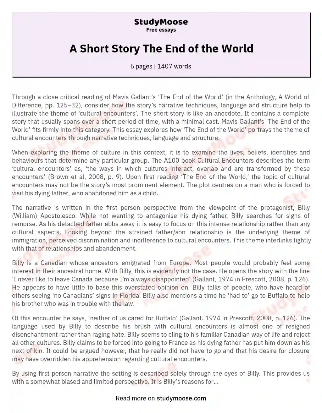 A Short Story The End of the World essay