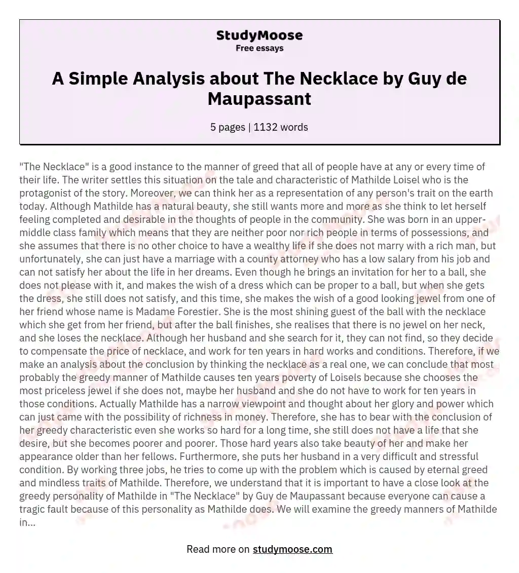 A Simple Analysis about The Necklace by Guy de Maupassant