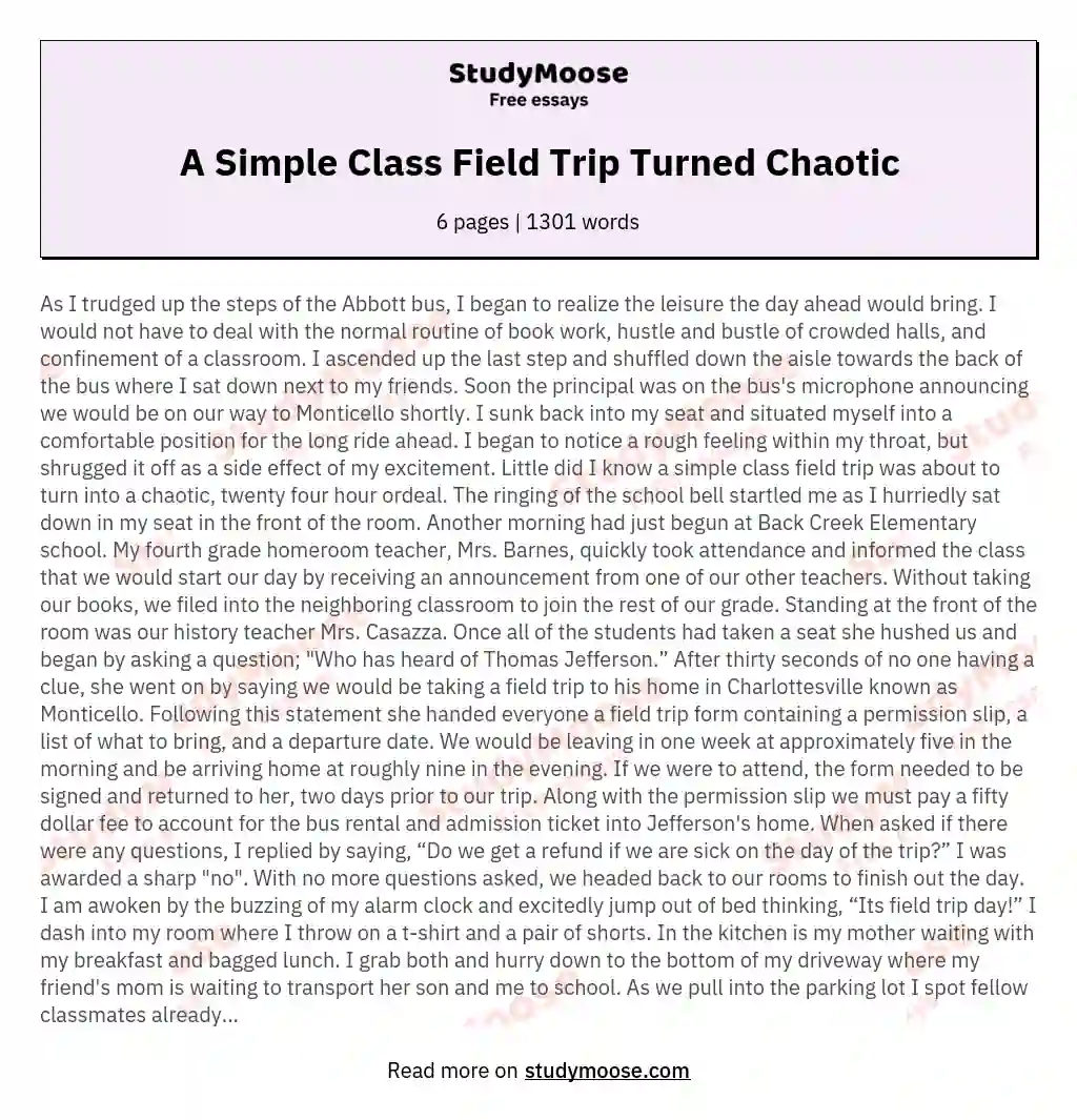 A Simple Class Field Trip Turned Chaotic essay