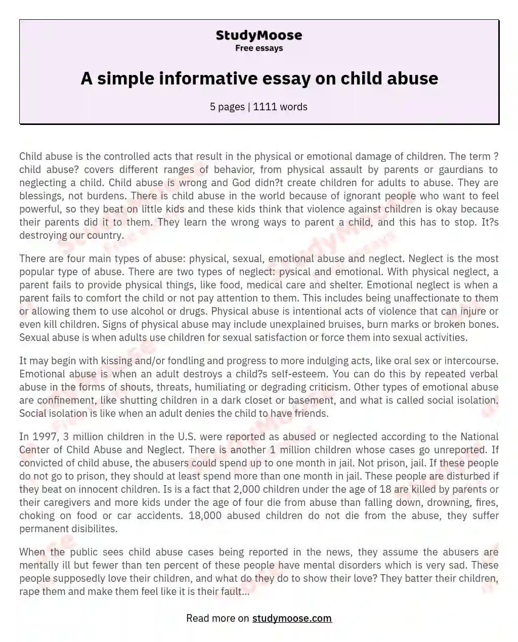 A simple informative essay on child abuse essay