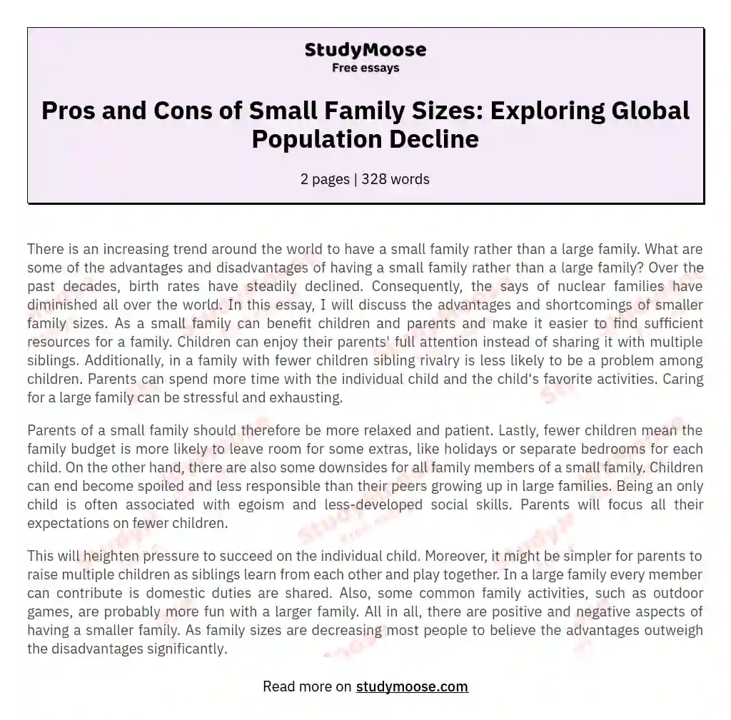 Pros and Cons of Small Family Sizes: Exploring Global Population Decline essay