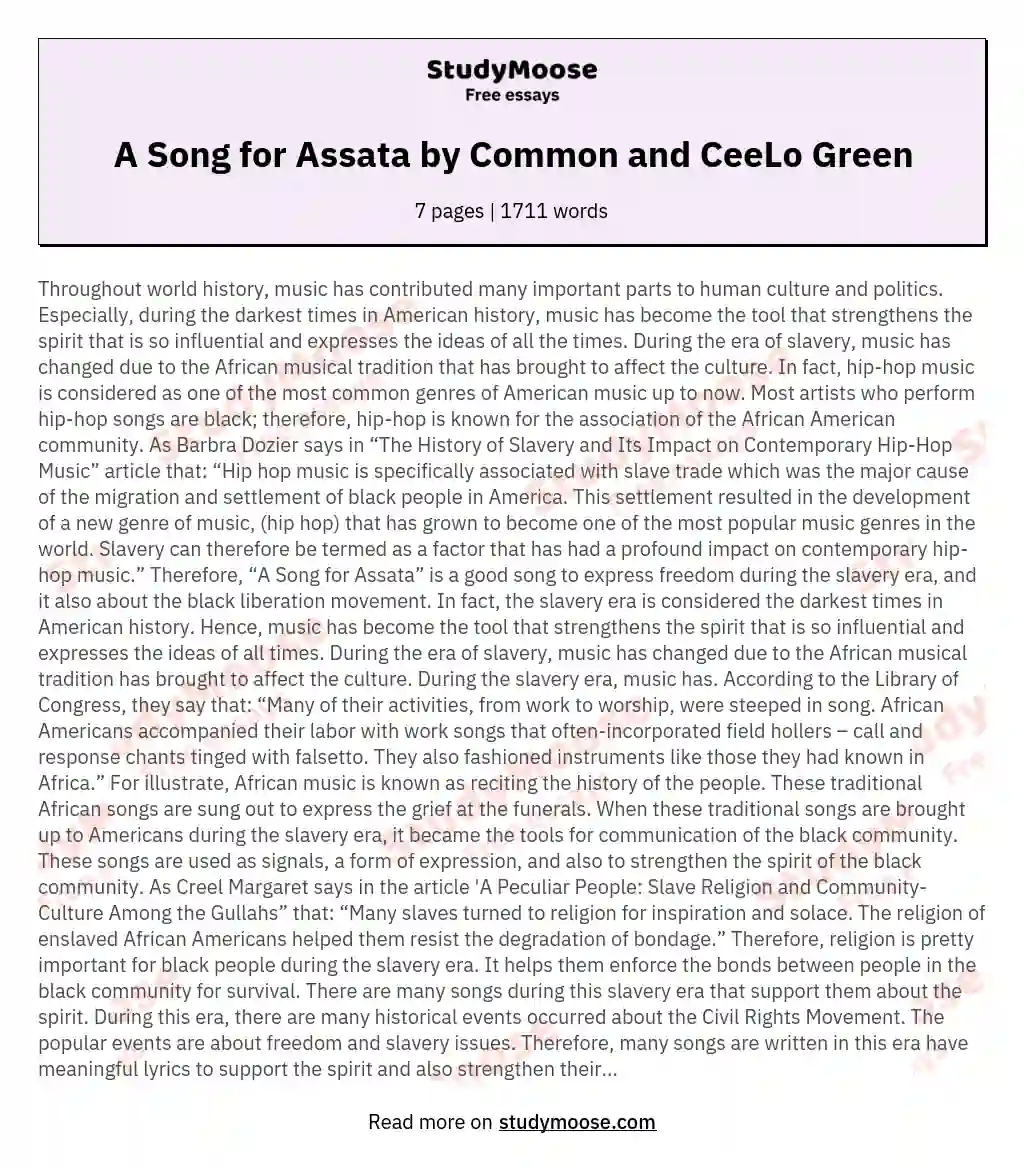 A Song for Assata by Common and CeeLo Green essay