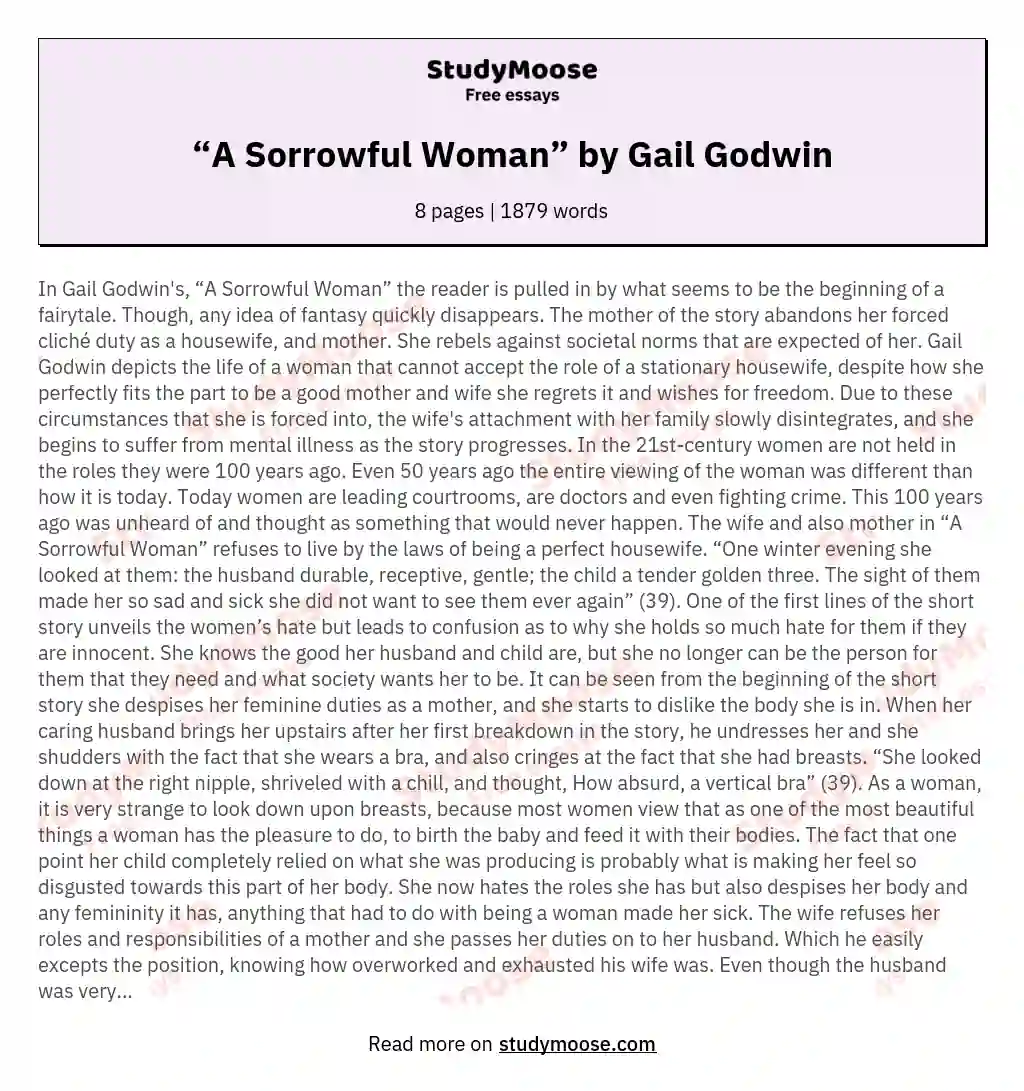 “A Sorrowful Woman” by Gail Godwin essay