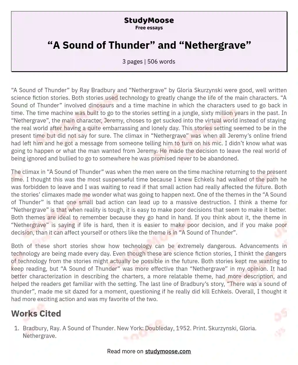 “A Sound of Thunder” and “Nethergrave”