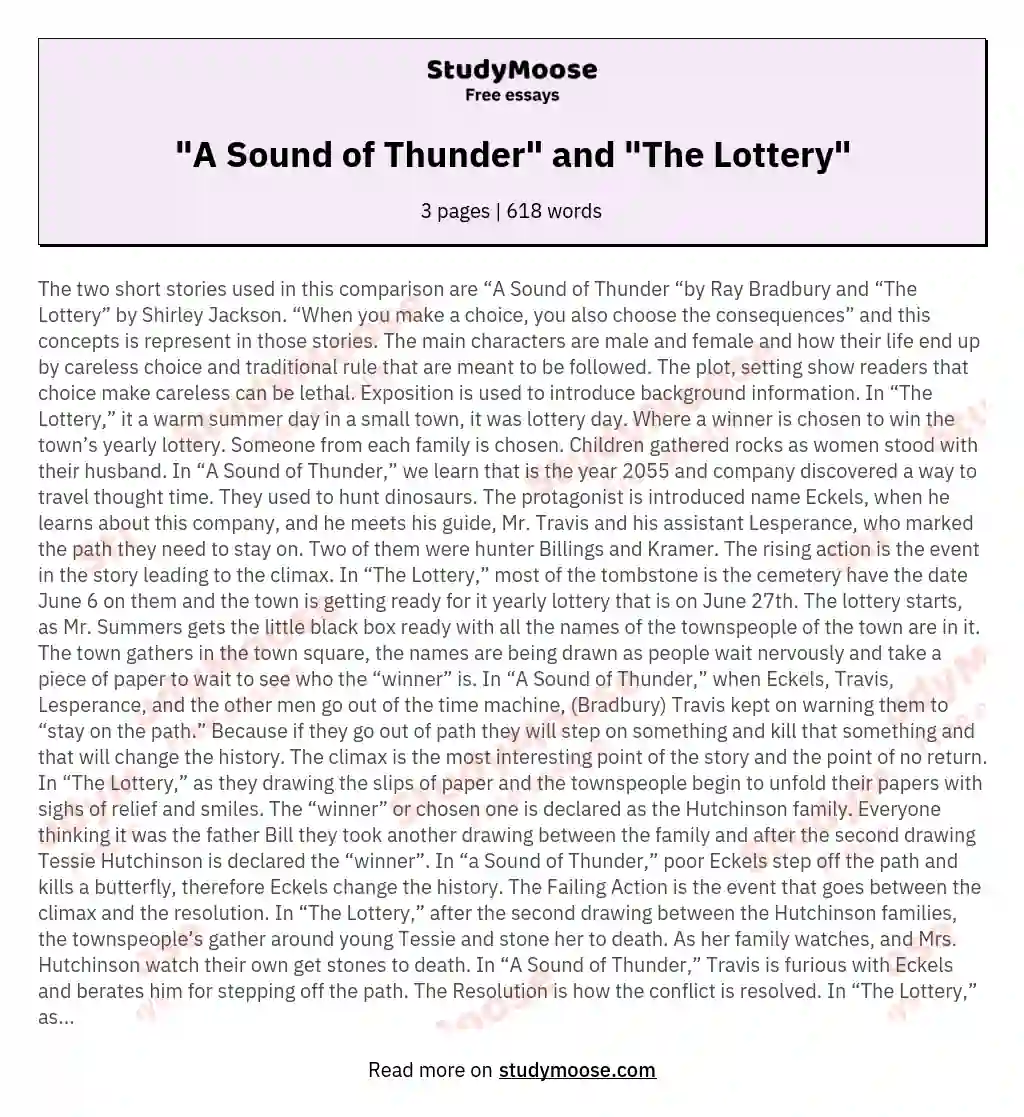 "A Sound of Thunder" and "The Lottery" essay