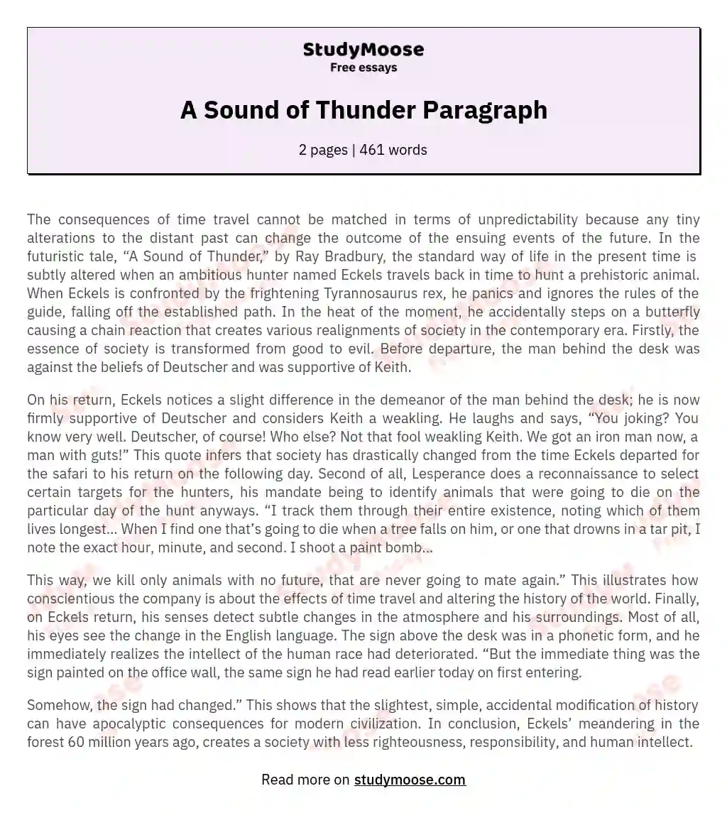 A Sound of Thunder Paragraph essay