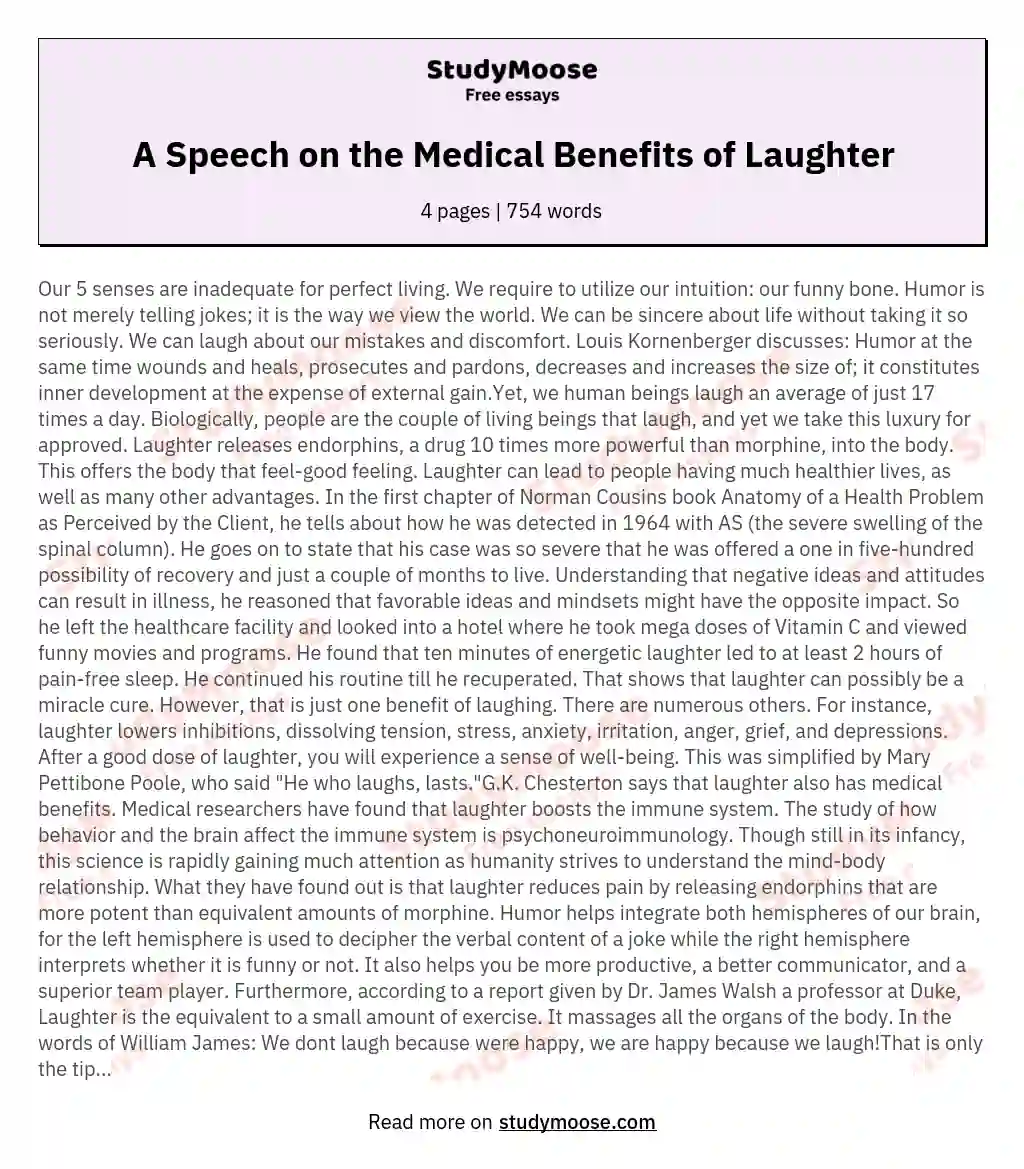 A Speech on the Medical Benefits of Laughter essay