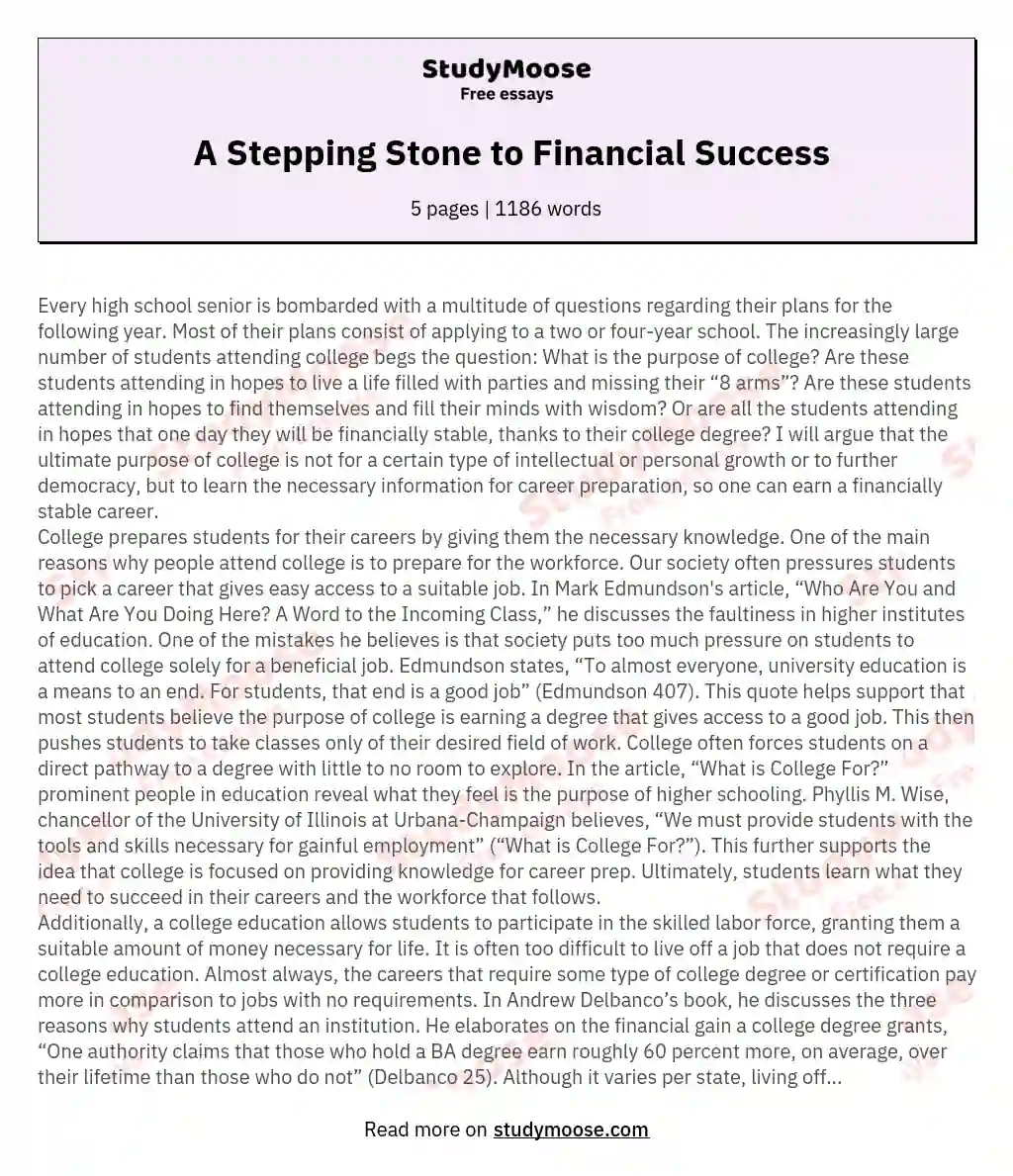  A Stepping Stone to Financial Success essay