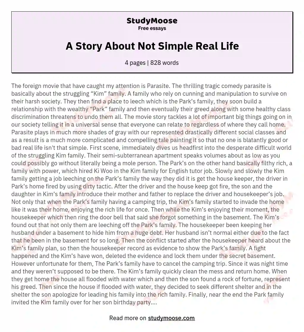 A Story About Not Simple Real Life essay