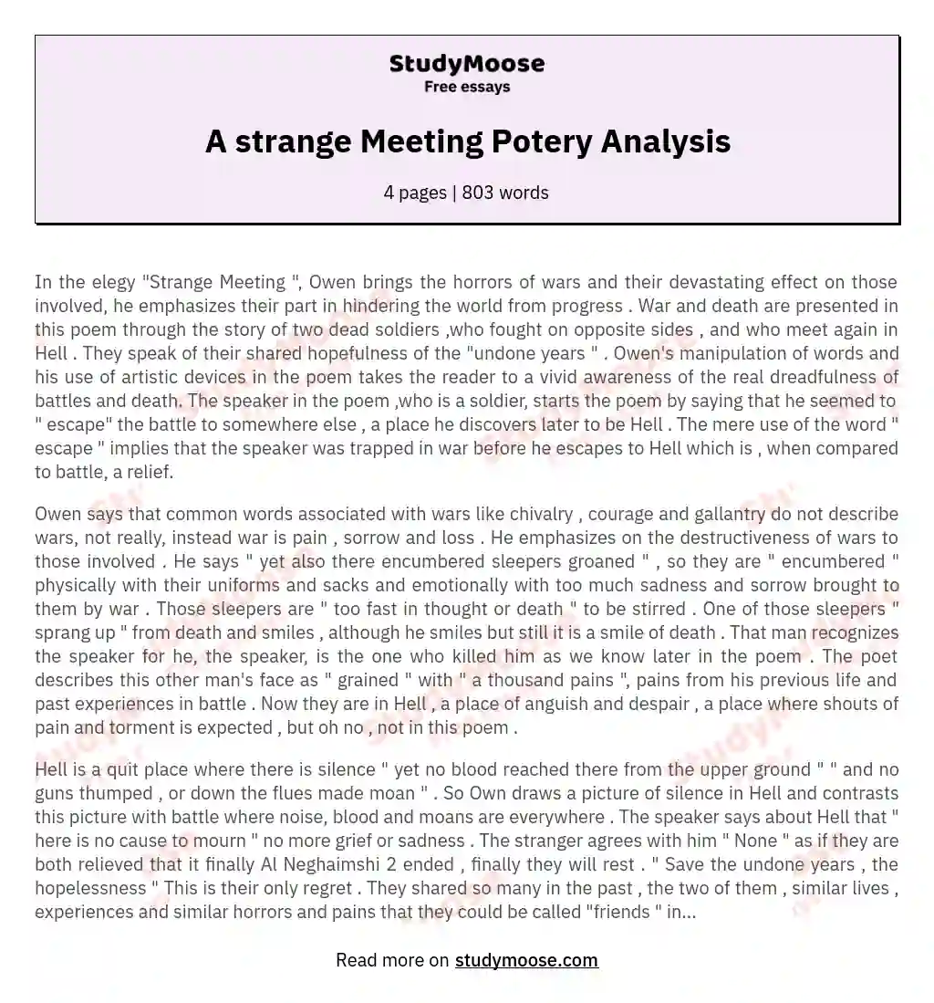 A strange Meeting Potery Analysis essay