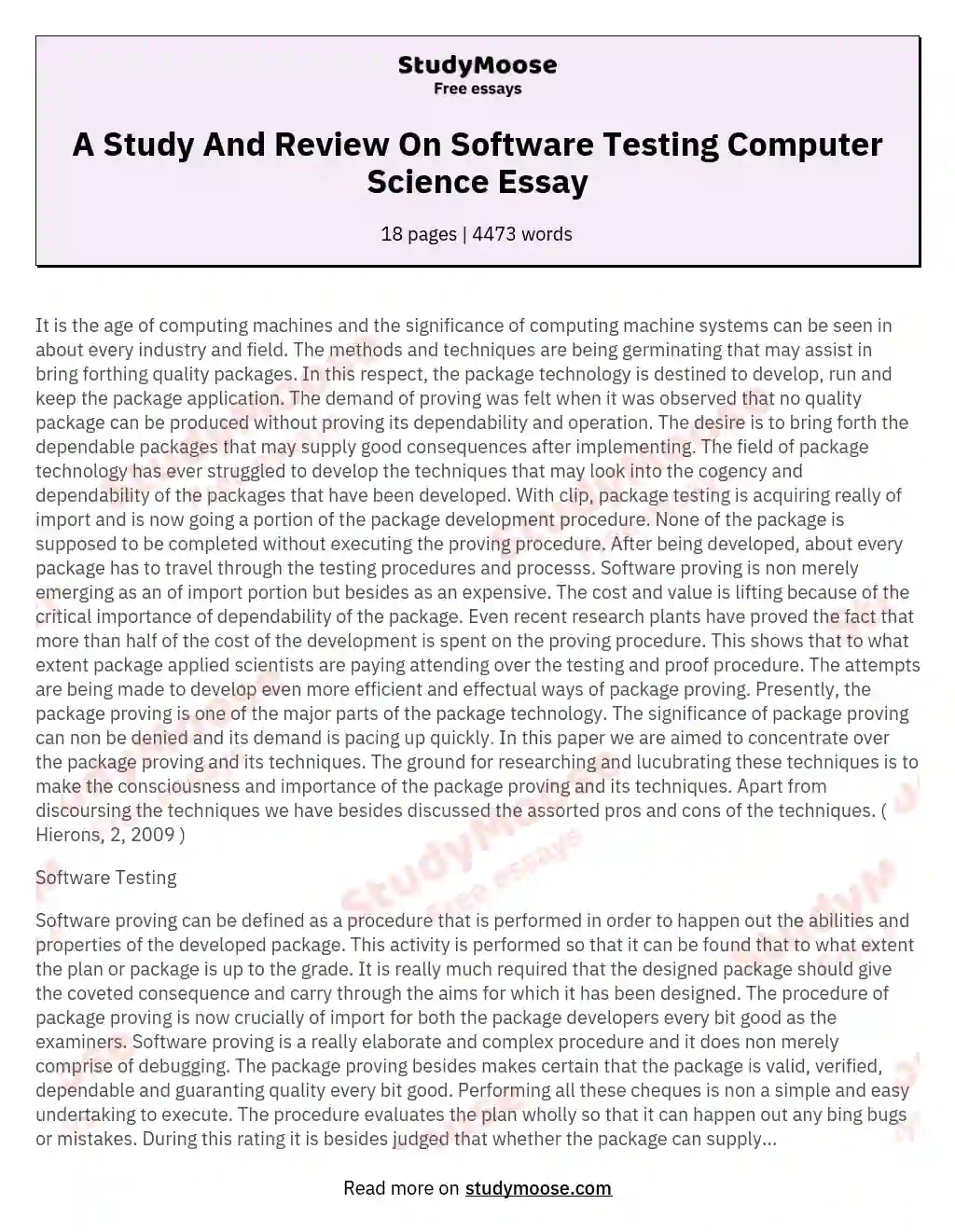 A Study And Review On Software Testing Computer Science Essay essay