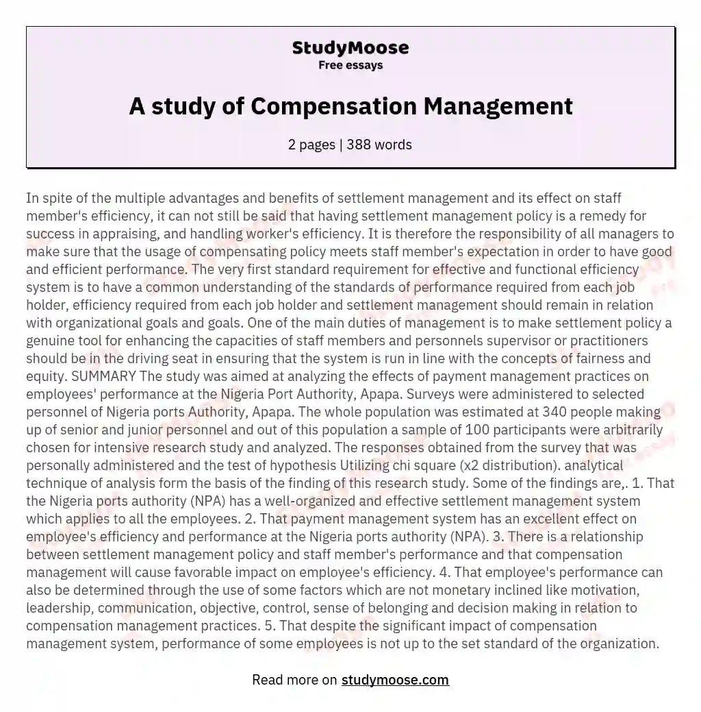 A study of Compensation Management