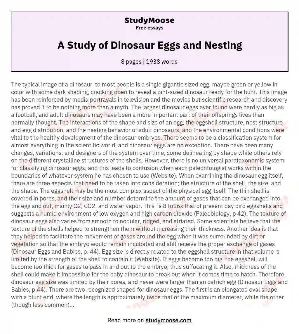 A Study of Dinosaur Eggs and Nesting essay