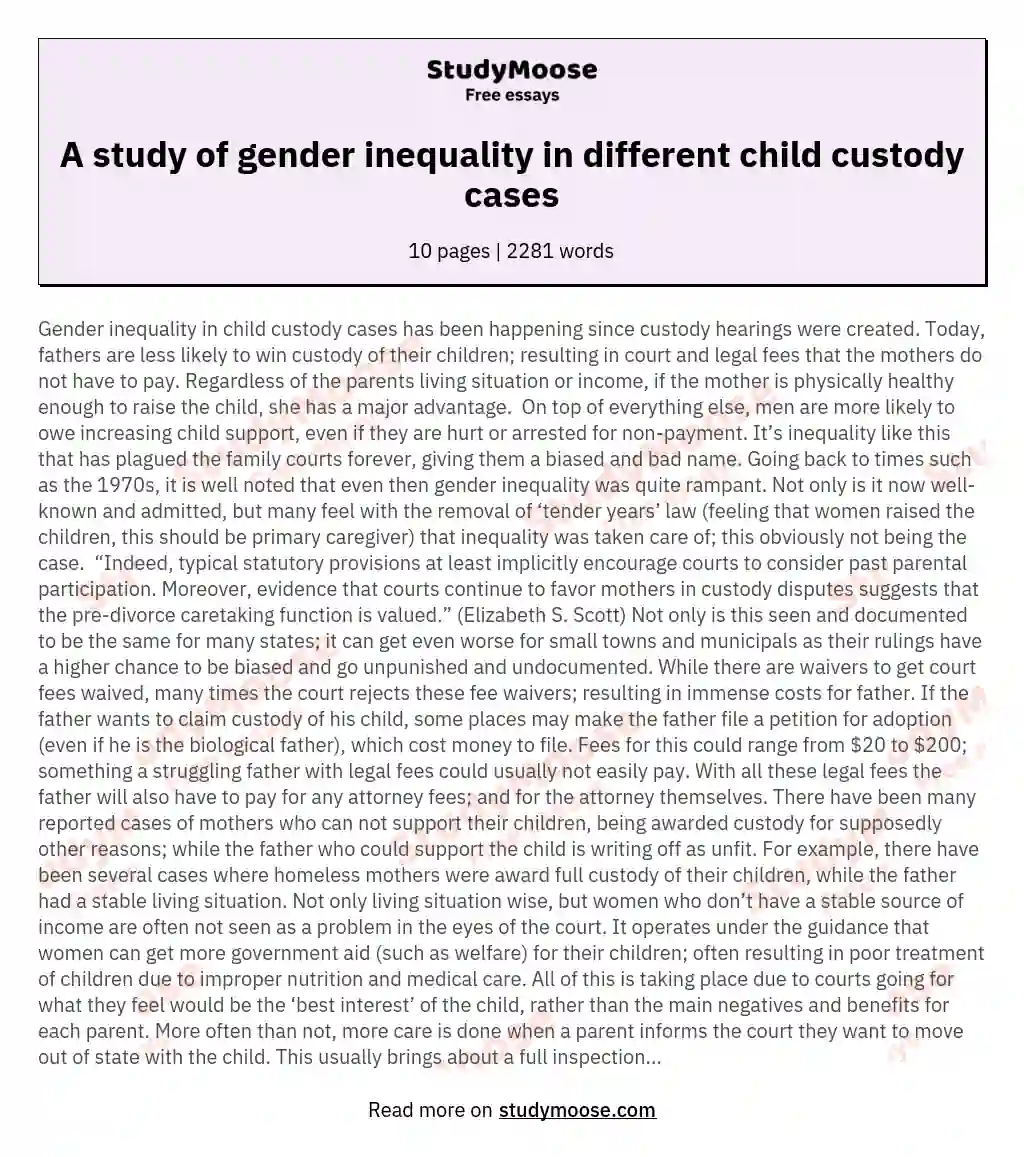 A study of gender inequality in different child custody cases