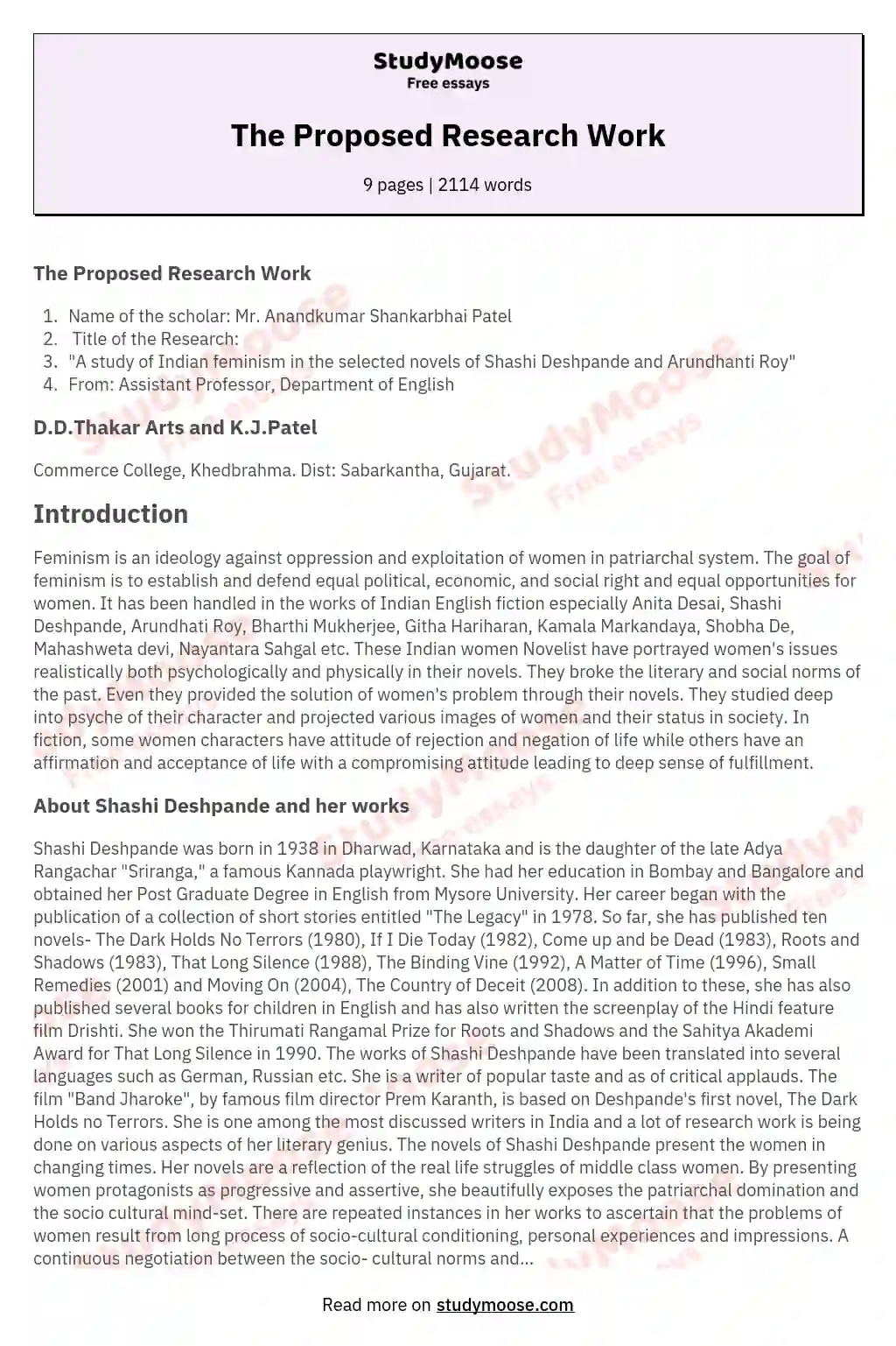 The Proposed Research Work essay
