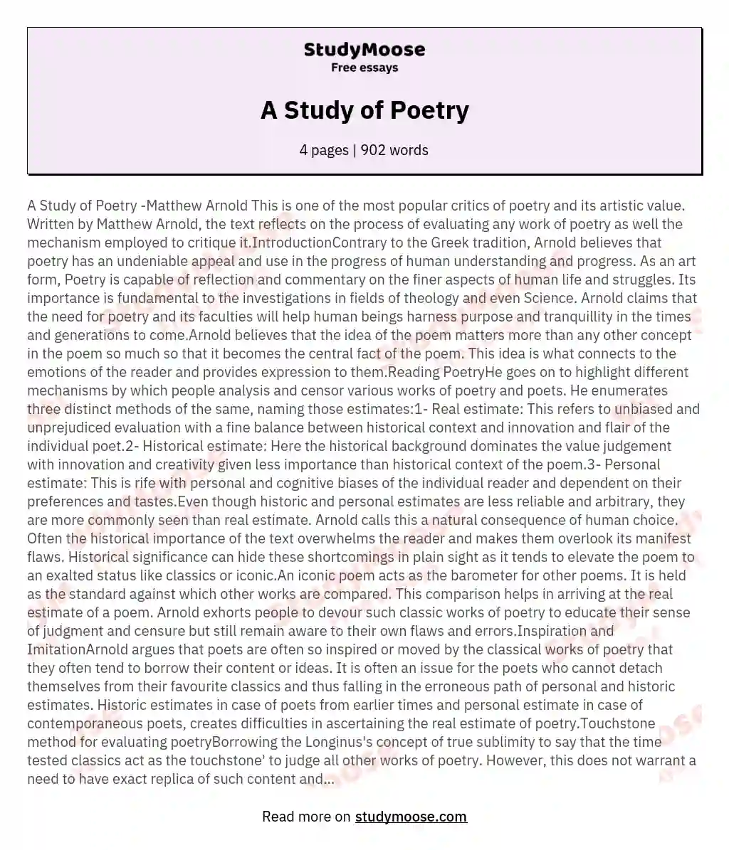 A Study of Poetry essay