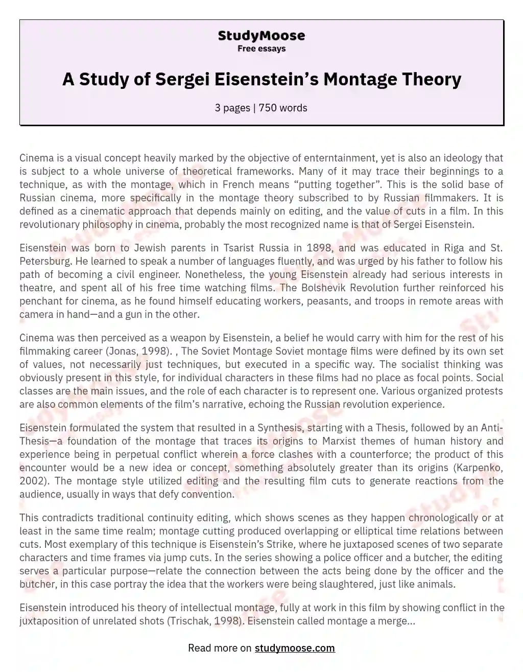 A Study of Sergei Eisenstein’s Montage Theory essay