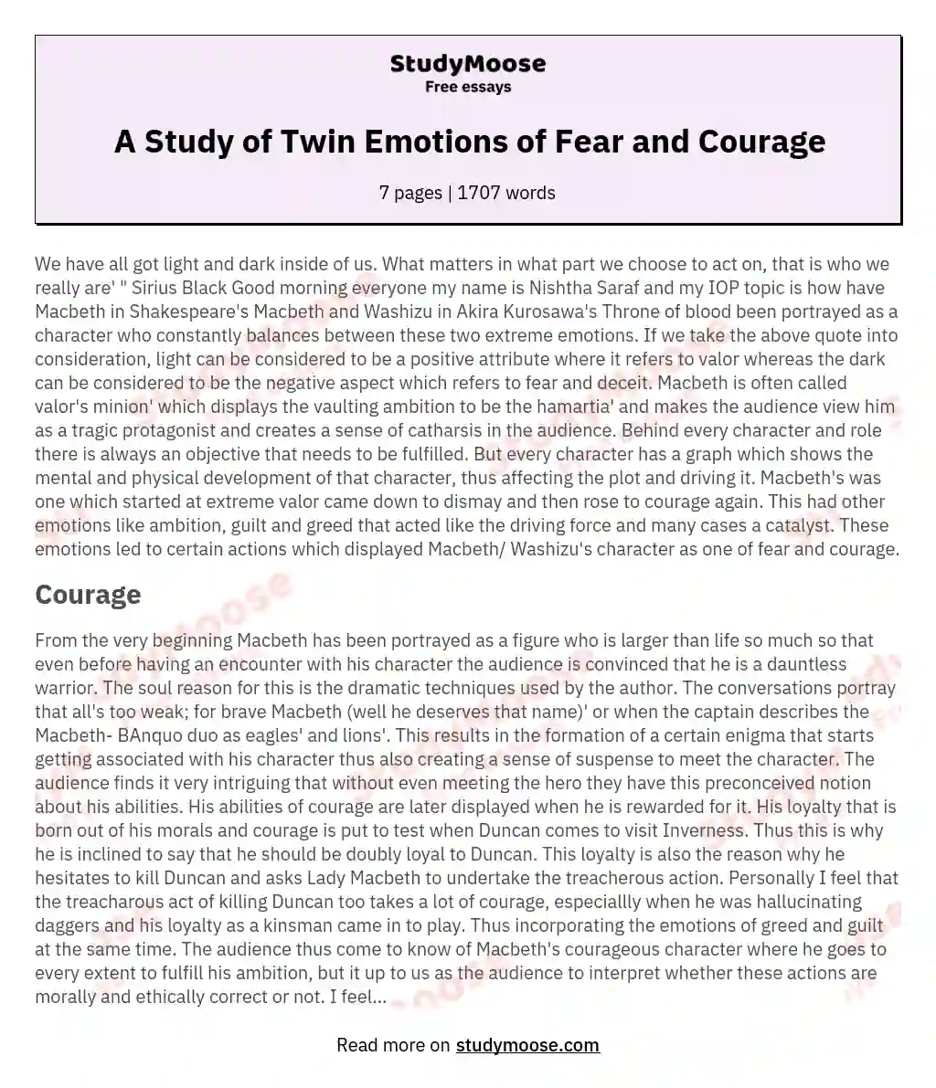 A Study of Twin Emotions of Fear and Courage