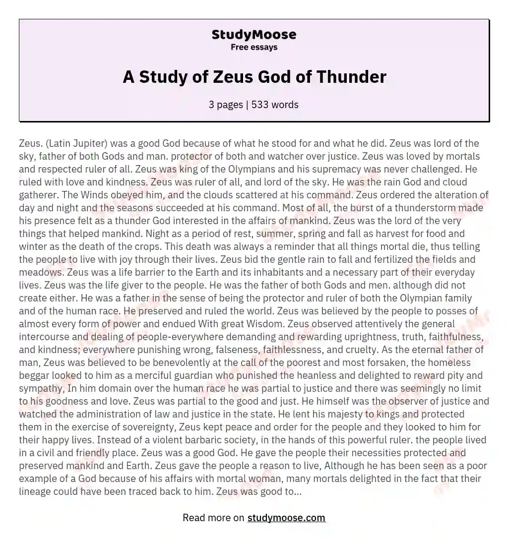 A Study of Zeus God of Thunder essay