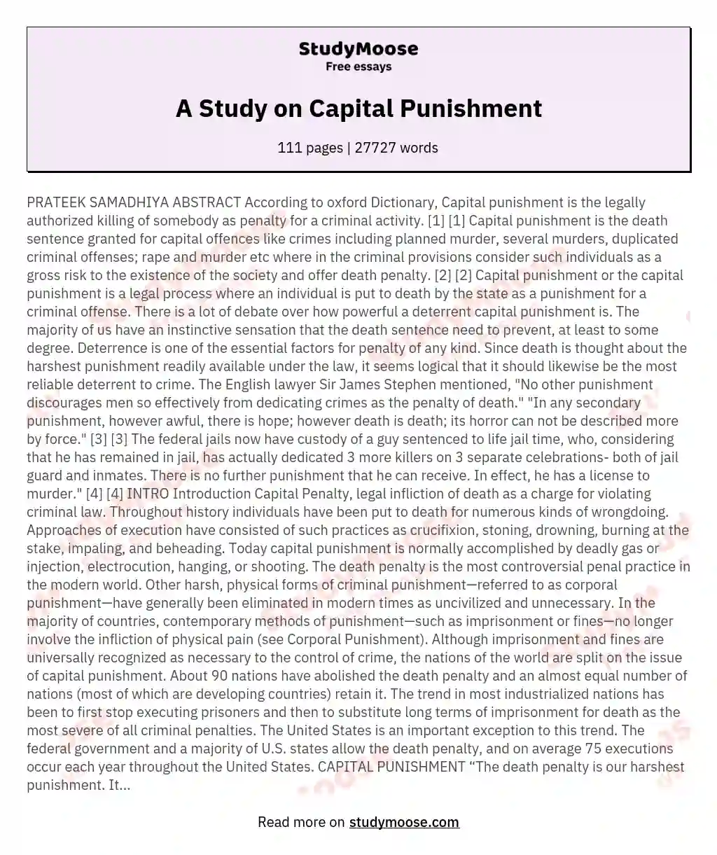 A Study on Capital Punishment
