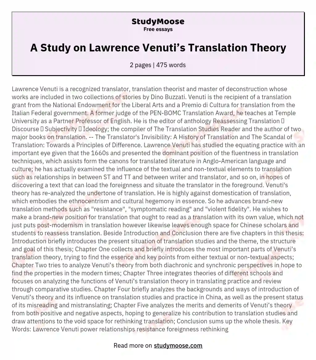 A Study on Lawrence Venuti’s Translation Theory essay