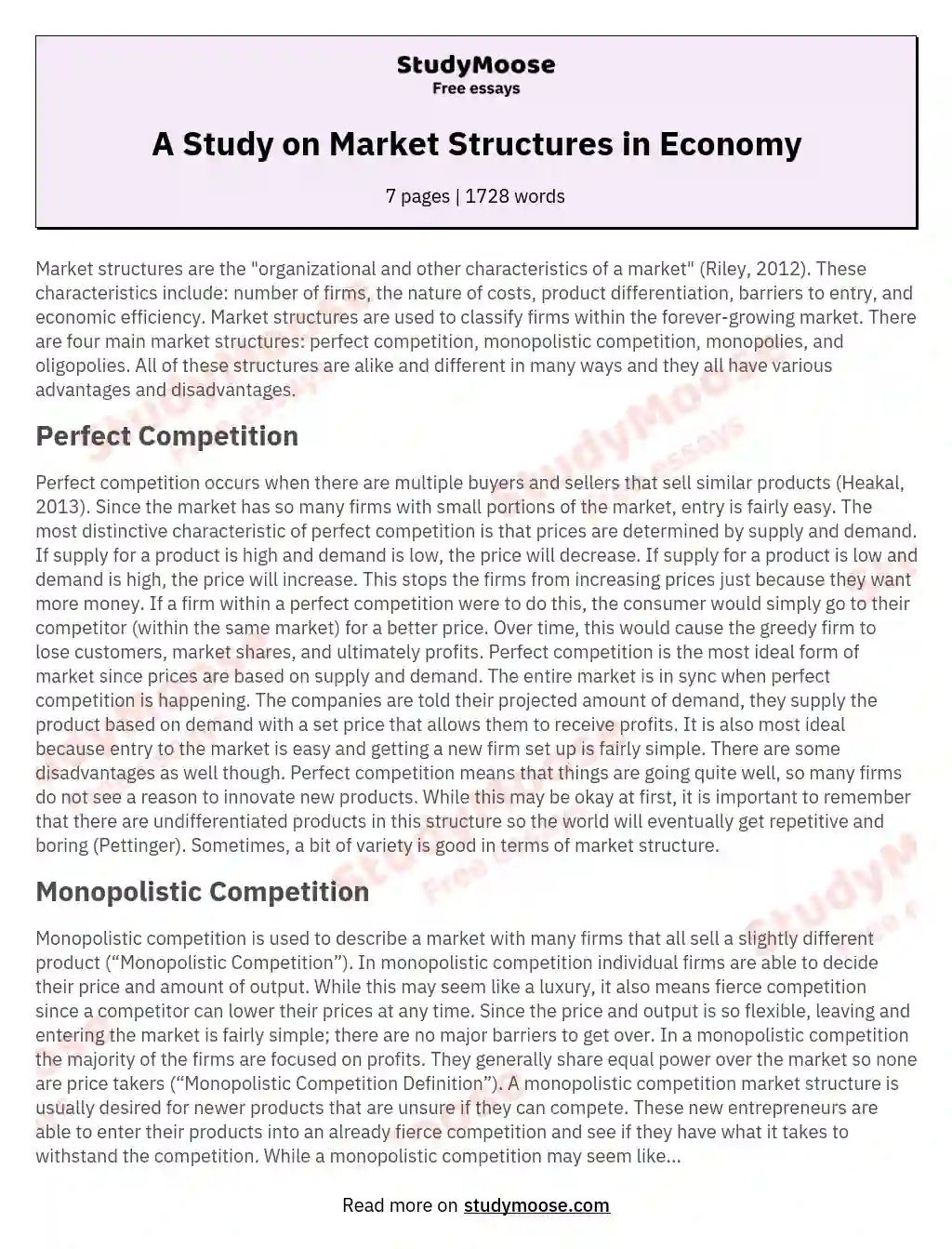 Market Structures: A Comprehensive Analysis essay