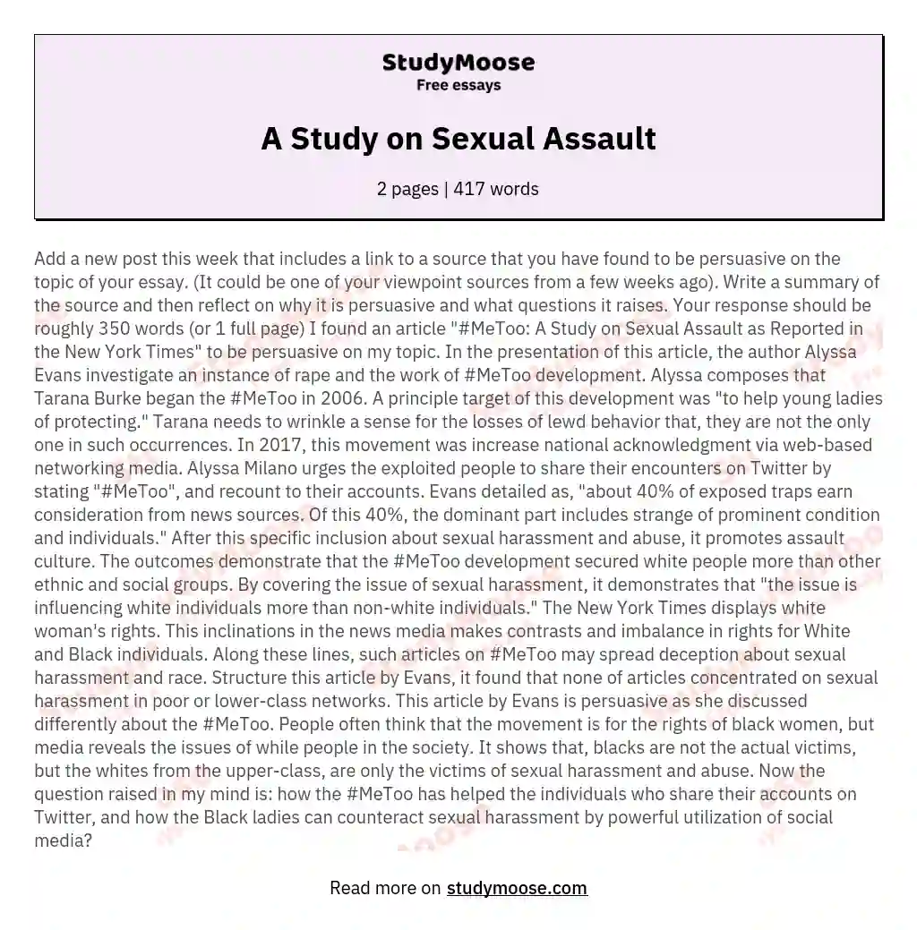 A Study on Sexual Assault