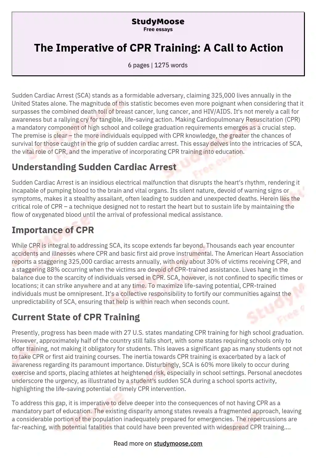 The Imperative of CPR Training: A Call to Action essay