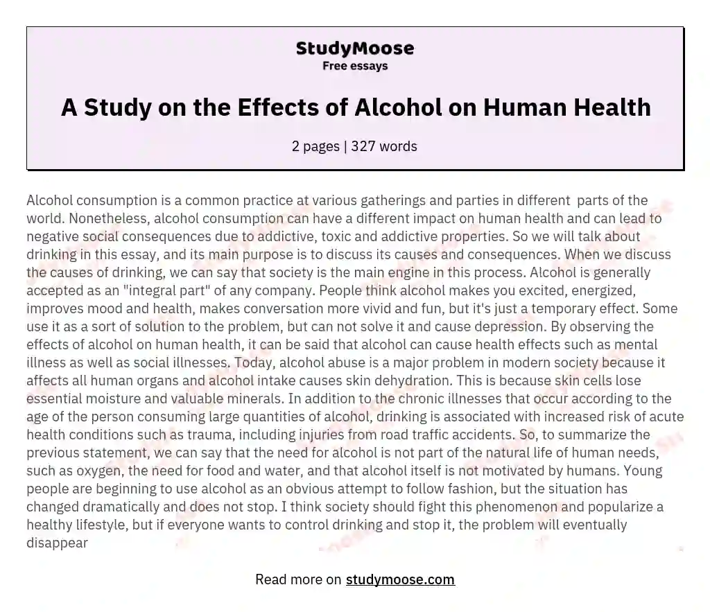 A Study on the Effects of Alcohol on Human Health essay