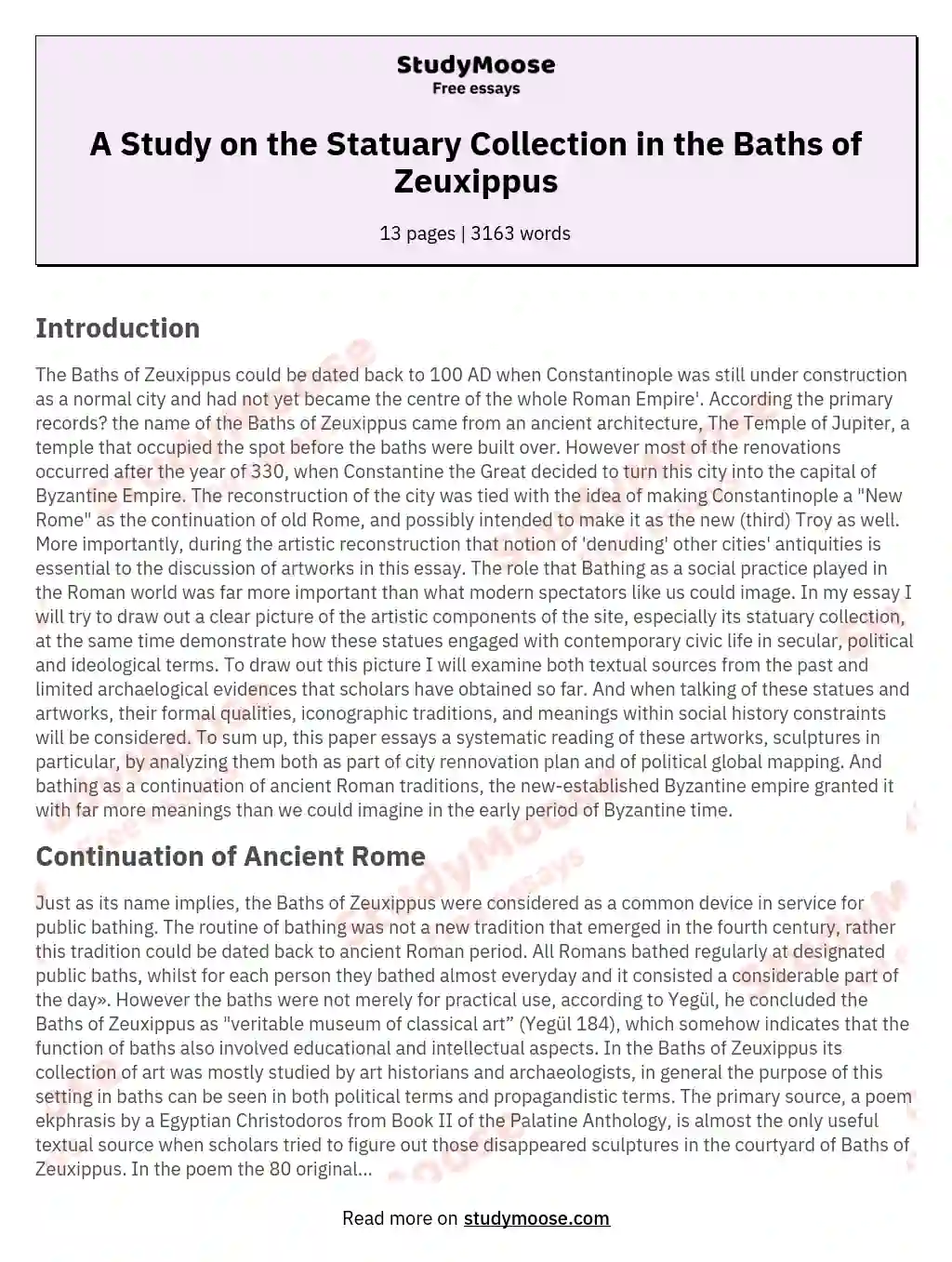 A Study on the Statuary Collection in the Baths of Zeuxippus