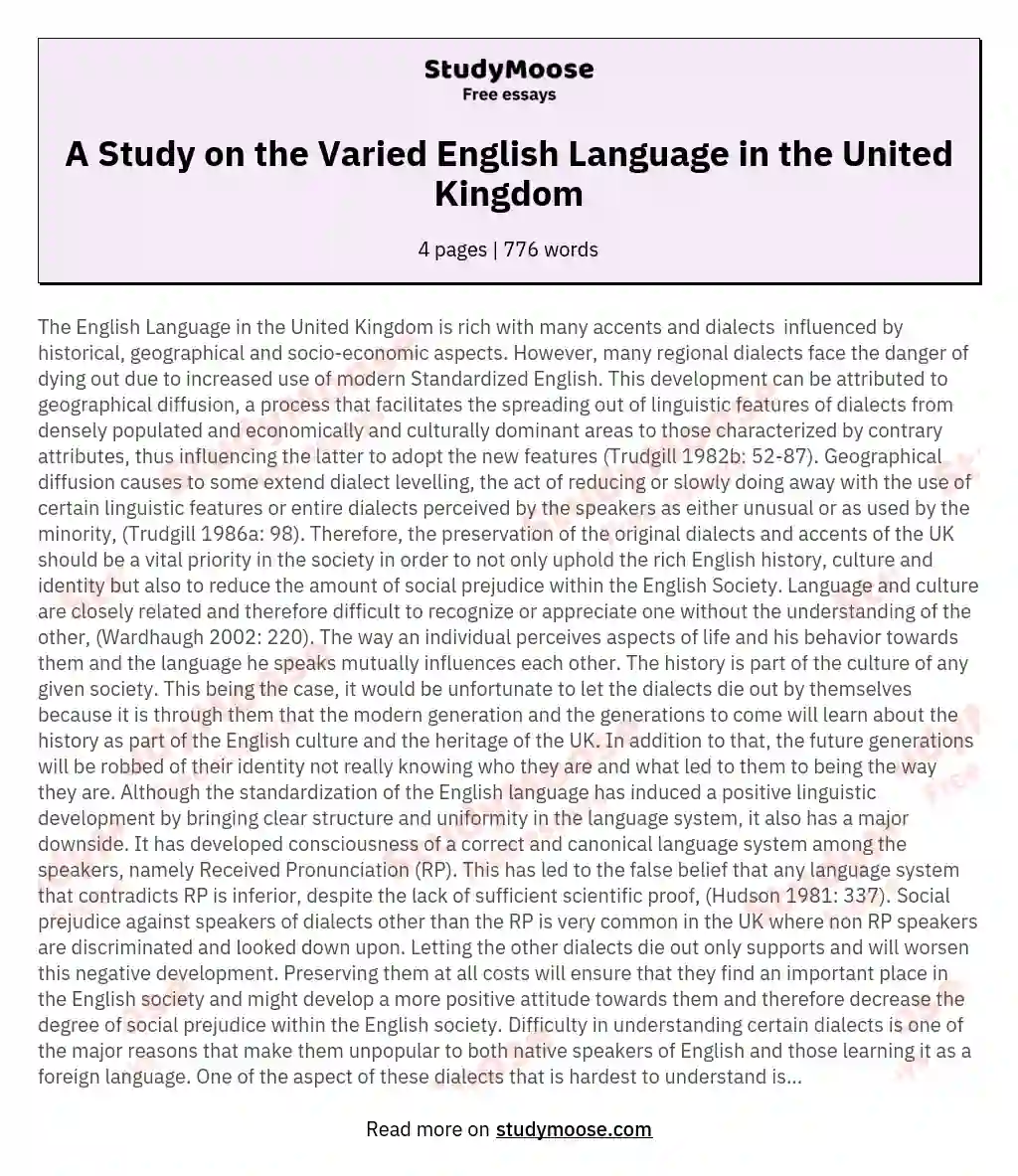 A Study on the Varied English Language in the United Kingdom essay