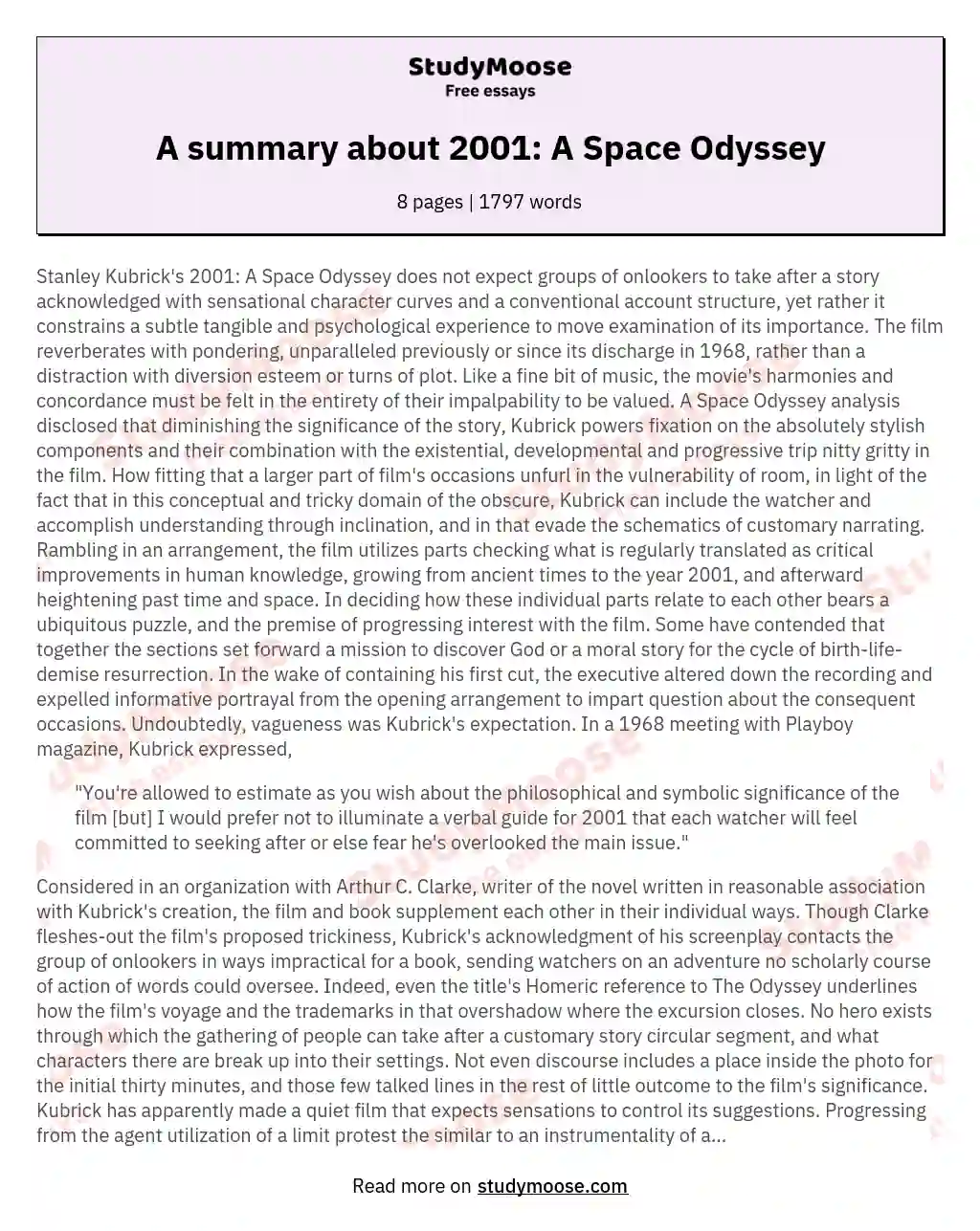 A summary about 2001: A Space Odyssey essay