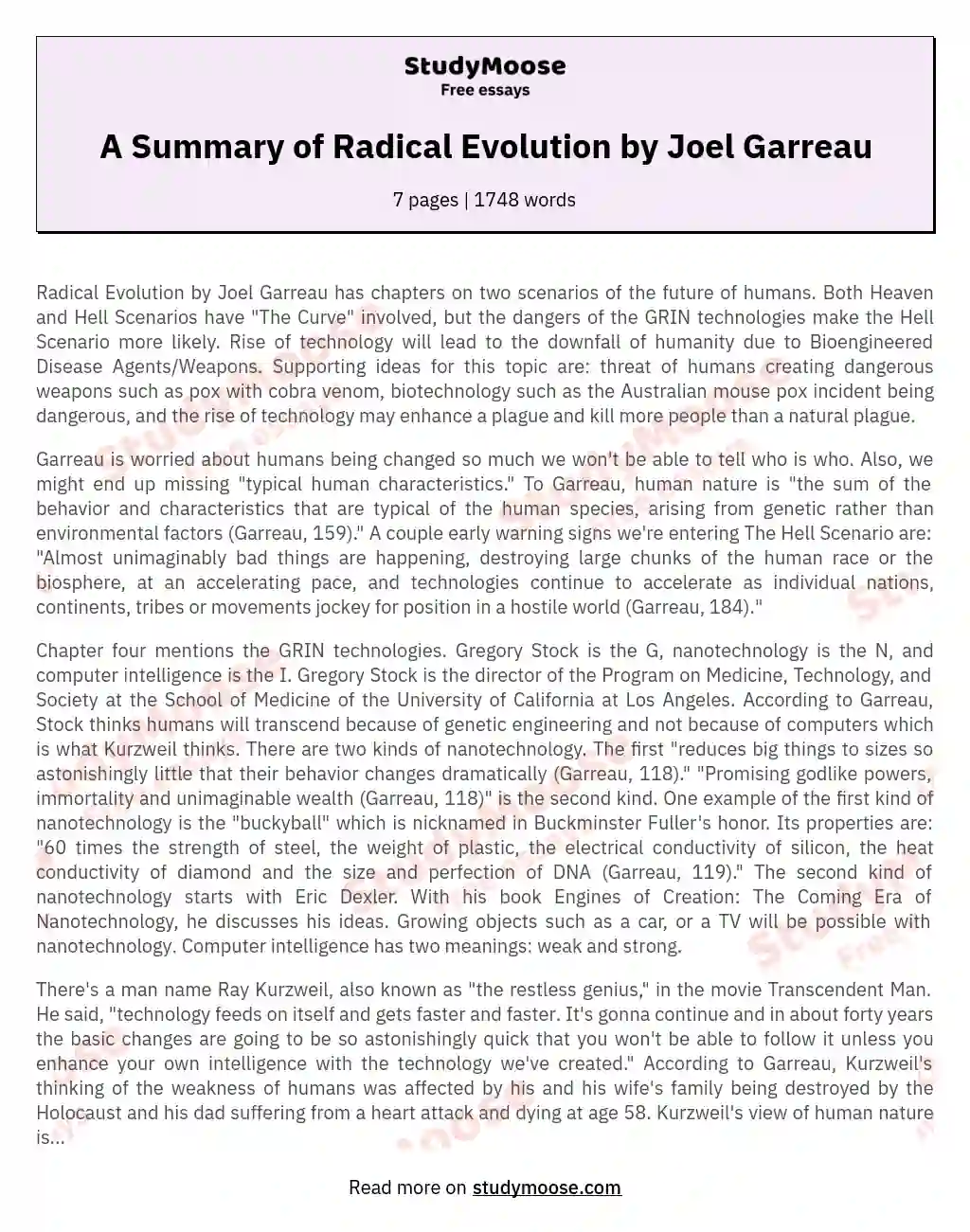 A Summary of Radical Evolution by Joel Garreau essay