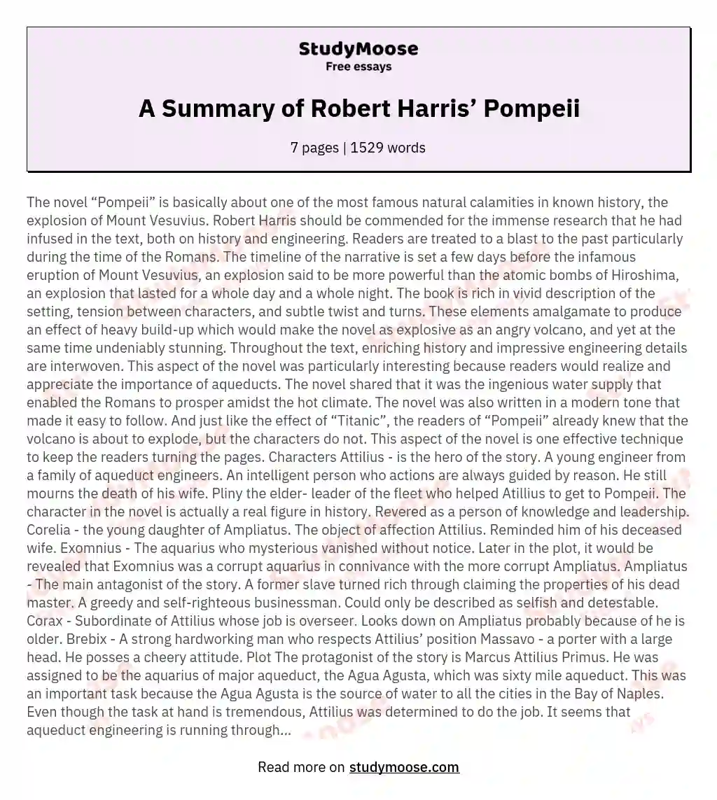 A Summary of Robert Harris’ Pompeii essay